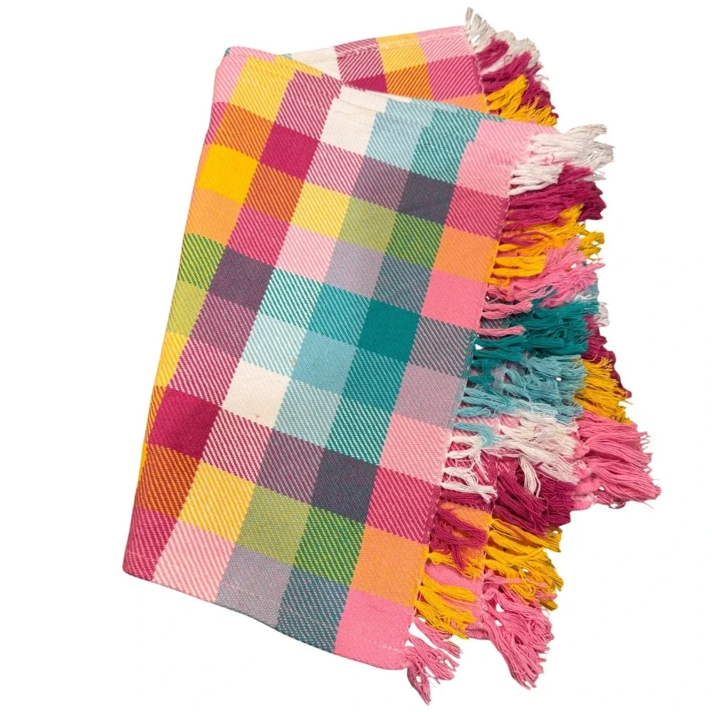 Colorful Spring Pastel Plaid Fringe Placemats Set of 4 Easter Brunch Cottagecore